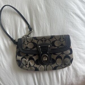 Coach Signature Black and Tan Wristlet